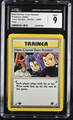 CGC 9 Here Comes Team Rocket! 1st edition Team Rocket 15/82 holo Pokemon card - Image 1