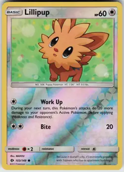 Pokemon Lillipup 103/149 SM Base Set Reverse Holo card - Image 1