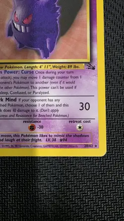 Pokemon Gengar TCG 20/62 1st Edition Non-Holo Card Fossil Vintage 1999 - Image 4