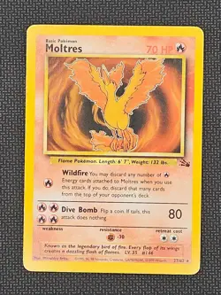 Moltres 27/62 Fossil Set Regular Rare Non Holo Vintage Pokemon 1999 LP English - Image 1
