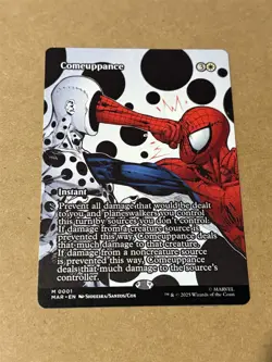 mtg borderless Comeuppance full art card, Marvel Spiderman set, unplayed - Image 1