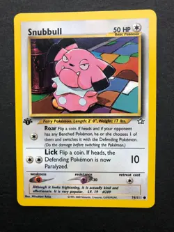 1st Edition Snubbull 74/111 Neo Genesis Pokemon Card Common NM - Image 1