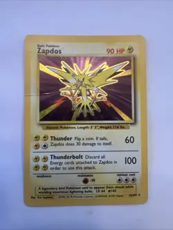 Pokemon TCG Zapdos Base Set Holo Unlimited Rare Card 16/102 - Image 1