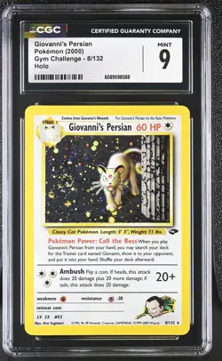CGC 9 MINT Giovanni's Persian 2000 Gym Challenge 8/132 Holo SWIRL Pokemon Card - Image 1
