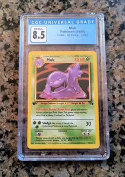 ✨Muk 1st Edition Fossil RARE Pokemon Card CGC 8.5 (9) NM/MINT+ #28/62 (1999)☢ - Image 1