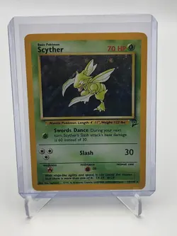 1999 Pokemon TCG Base Set 2 Scyther Holo Rare 17/130 MP WOTC Nintendo - Image 1