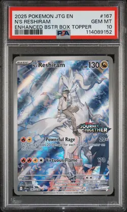 2025 POKEMON JOURNEY TOGETHER 167 N'S RESHIRAM BOX TOPPER PSA 10 - Image 1