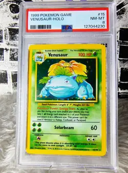 Venusaur Holo 15/102, Pokemon Base Set Unlimited PSA 8 - Image 1