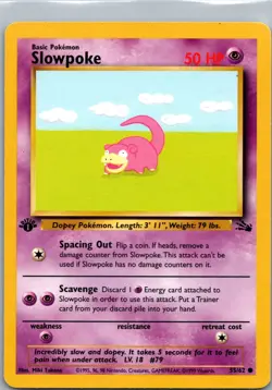 Pokemon TCG SLOWPOKE 1st Edition Common Card FOSSIL 55/62 WoTC 1999 MP+ - Image 1