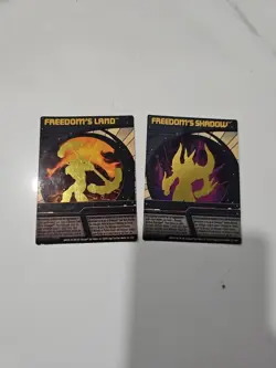 Bakugan 2 Card Lot MP- Freedom's Land And Shadow - Gold Chrome - Battle Brawlers - Image 1