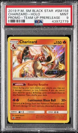 2019 POKEMON SM BLACK STAR PROMO TEAM UP PRERELEASE #SM158 CHARIZARD-HOLO PSA 9 - Image 1