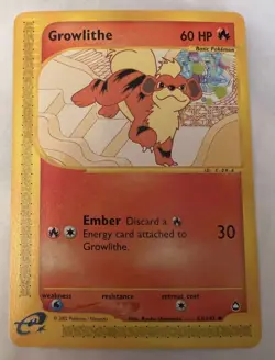 POKEMON AQUAPOLIS NON HOLO GROWLITHE CARD 51/147 - Image 1