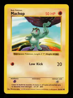Pokemon Card Machop 52/102 Shadowless Base Set WOTC Vintage LP 1999 - Image 1