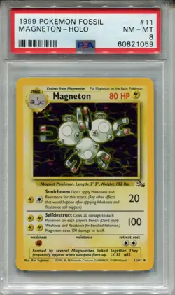 Pokemon [Wizards Of The Coast] Fossil Holo Card #11 Magneton PSA 8 - Image 1