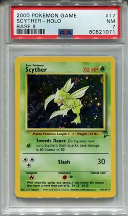Pokemon [Wizards Of The Coast] Base Set II Card #17 Scyther Holo PSA 7 - Image 1
