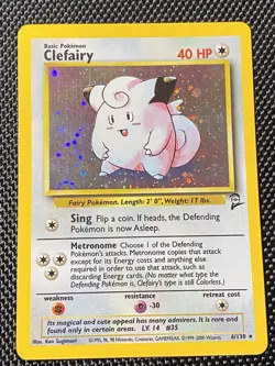 Clefairy 6/130 Base Set 2 Swirl Holo Rare Unlimited Pokemon Card TCG - LP/NM - Image 1