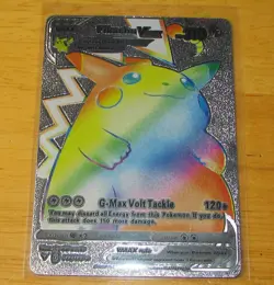 Pikachu Vmax Rainbow FAN ART CARD Silver Foil Pokemon Card HP310 - Image 1