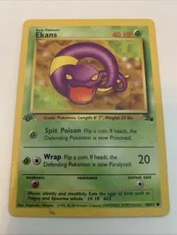 Pokemon TCG Ekans 1st Edition Common Fossil HP (Dirty Card ((See Photos)) #46 - Image 1