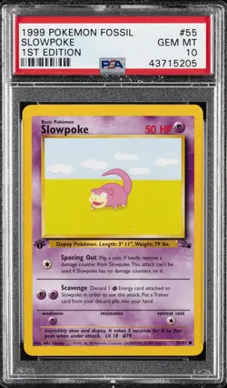 1999 POKEMON FOSSIL 1ST ED #55 SLOWPOKE PSA 10 - Image 1