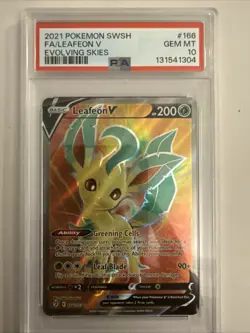 2021 POKEMON SWSH EVOLVING SKIES LEAFEON V 166/203 ULTRA RARE PSA 10 GEM MT - Image 1