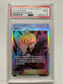 2017 Pokemon Sun & Moon Crimson Invasion Gladion Full Art Graded PSA MINT 9 card - Image 1