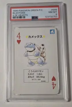PSA 8 Blastoise 4 of Hearts Japanese Pokemon Green Poker Card 1996 - Image 1