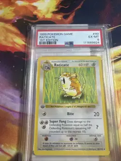 1999 Pokemon Game Base Shadowless 1st Edition English Card-PSA 6 Raticate 40/102 - Image 1
