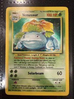 Pokemon TCG Venusaur Base Set Holo Unlimited Rare Card 15/102 MP/HP - Image 1