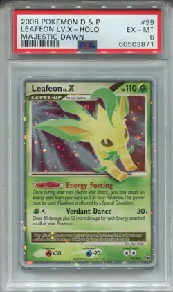 Pokemon Diamond & Pearl Majestic Dawn LV X Holo Card #99 Leafeon PSA 6 - Image 1