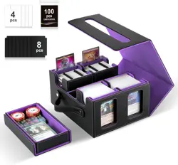 MTG Commander Deck Box - 4 Deck - Dividers - 100 clear sleeves - Black / Purple - Image 5