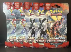 Pokemon TCG 5X Sun & Moon Crimson Invasion Sleeved Booster 5 Packs Unopened - Image 2
