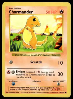 Pokemon TCG Base Set (Shadowless) #46/102 Charmander LP - Image 1