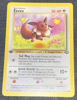 NEAR MINT Eevee 51/64 1st Edition Jungle Wizards of the Coast Pokemon WOTC - Image 1