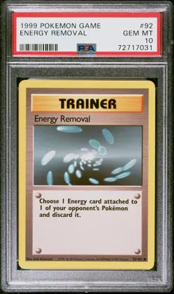 1999 POKEMON GAME BASE SET #92 ENERGY REMOVAL PSA 10 GEM MINT POP 291!! RARE! - Image 1
