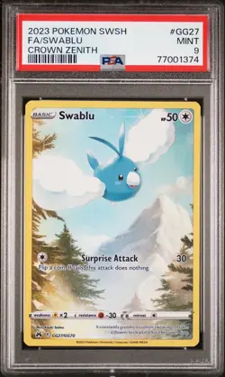 2023 Pokemon Sword & Shield Full Art Swablu Crown Zenith #GG27/GG70 PSA MINT 9 - Image 1