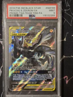 2019 POKEMON SM BLACK STAR PROMO #SM168 FULL ART/PIKACHU & ZEKROM GX PSA 9 - Image 1