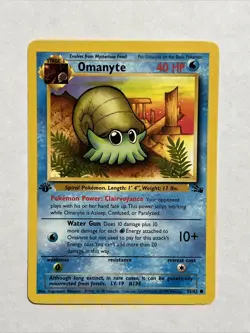 Omanyte 52/62 Unlimited Fossil Common WOTC Pokemon Card Near Mint - Mint - Image 1