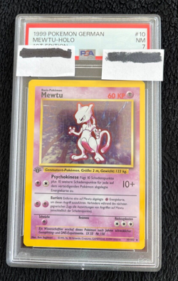 1999 Pokemon Game #10 Mewtu Mewtwo 1st Edition Holo German Card PSA Rated NM 7 - Image 1