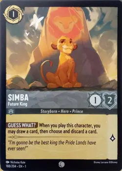 188/204 SIMBA FUTURE KING THE FIRST CHAPTER COMMON DISNEY LORCANA CARD - Image 1