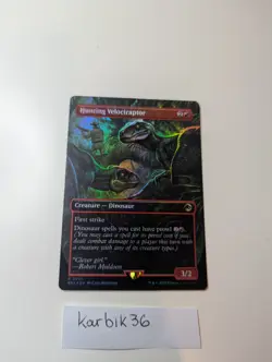 Magic The Gathering REX 004 Hunting Velociraptor FOIL BORDERLESS NM - Image 1