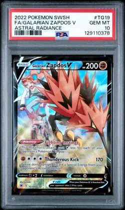 2022 POKEMON SWSH ASTRAL RADIANCE TRAINER GALLERY #TG19 GALARIAN ZAPDOS V PSA 10 - Image 1