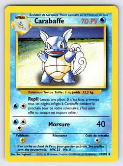 Carabaffe 42/102 1999 FRENCH Base Set Unlimited Pokemon Card WOTC Vintage - Vlp - Image 1