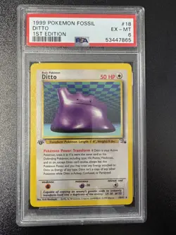 1999 Pokemon Fossil Ditto #18 1ST Edition PSA 6 - Image 1