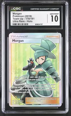 CGC 10 GEM MINT Morgan 2019 Team Up 178/181 Ultra Rare Holo Pokemon Card - Image 1