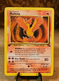 Pokemon TCG Moltres Fossil Card 27/62 1st Edition Rare MP/LP Non Holo Vintage - Image 1