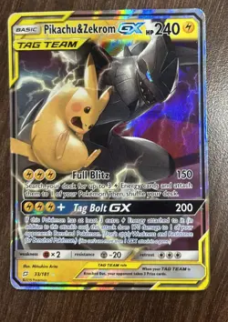 Pokemon Pikachu & Zekrom GX Tag Team Holo Card 33/181 Ultra Rare - Image 1
