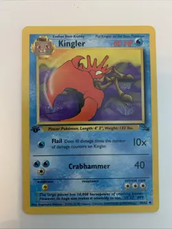 Pokemon TCG Kingler Base Fossil Set, 1st Edition Uncommon Card 38/62 - Image 1