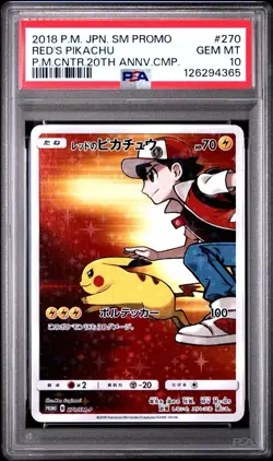 Red's Pikachu 270/Sm-p 20th Anniversary Promo Japanese Pokemon PSA 10 Gem Mint - Image 1