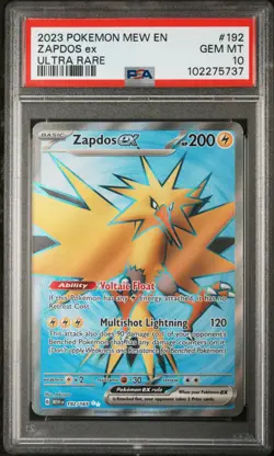 2023 POKEMON MEW EN-151 ULTRA RARE #192 ZAPDOS EX PSA 10 - Image 1