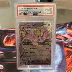Pokemon Prismatic Evolutions Espeon ex 034 Surprise Box Exclusive Stamped PSA 10 - Image 1